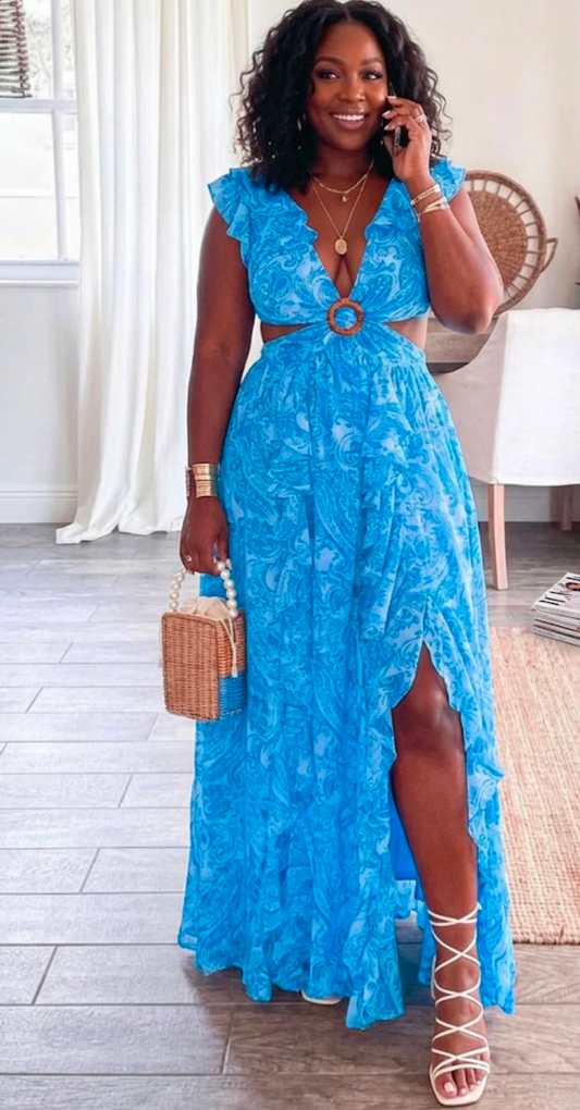 Capri Coastline- Ruffled Maxi Dress