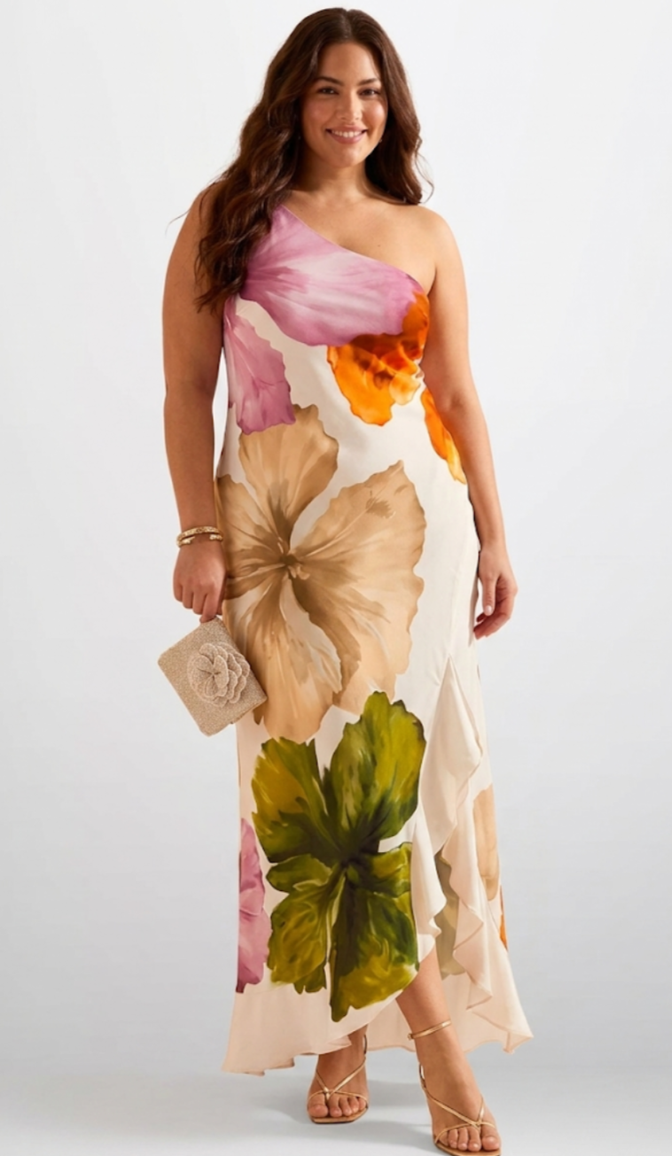 Sun Drenched Petals - One-Shoulder Dress