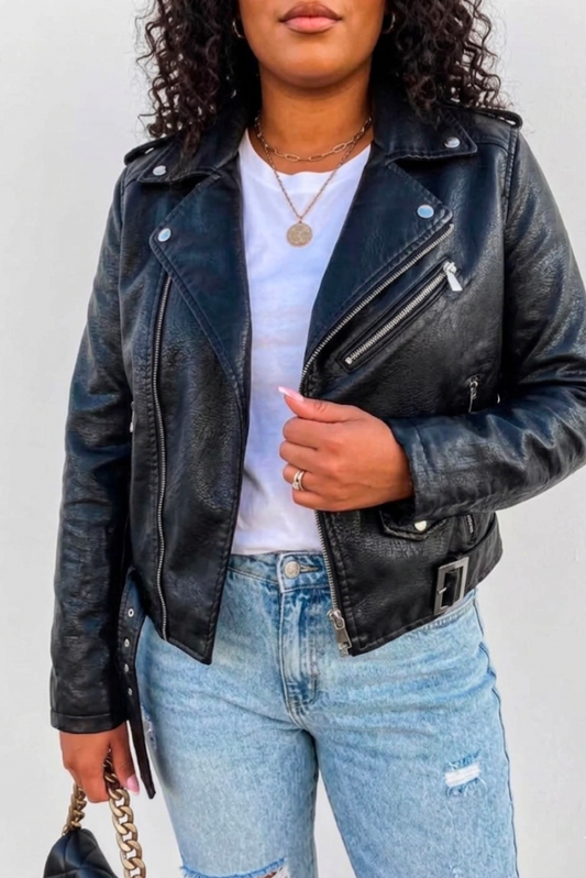 The Boulevard - Zip Up Leather Motorcycle Biker Jacket